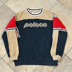 Palace Skateboards Quilter Crew Sweatshirt Mens L Navy Tan Red Colorblock Sleeve